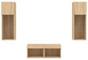 4 darab sonoma tölgy színű falra szerelhető TV-szekrény LED-del