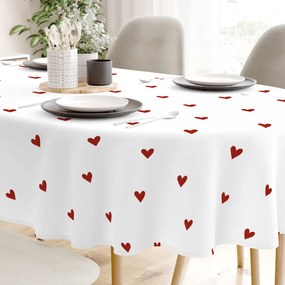 Goldea ovális pamut terítő - piros szívecskék, fehér alapon 120 x 200 cm