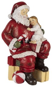 Ajándékokon ülő télapó kisgyermekkel vintage karácsonyi dekorációs figura