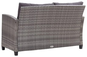 Kétszemélyes szürke polyrattan kerti kanapé párnákkal 124 cm