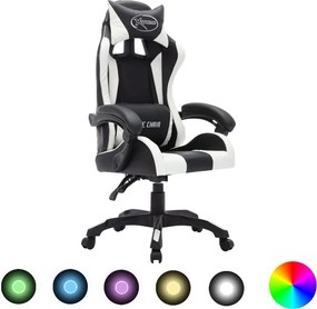 vidaXL fehér és fekete műbőr versenyszék RGB LED-világítással