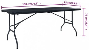 fekete HDPE rattan szerű összecsukható kerti asztal 180x75x72cm