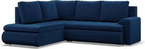 Tokio sarokkanapé, L alakú háttámlával, 2 ágyneműtartóval, bársony, baloldali, kék
