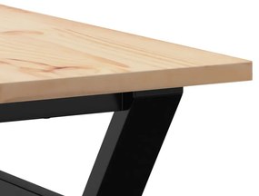 tömör fenyőfa és öntöttvas dohányzóasztal Y-vázzal 90x90x45 cm