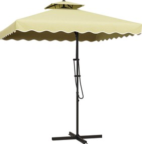 Outsunny Napernyő, 243 x 243 cm-es Balkon Napernyő UV Védelemmel, Cantilever Napernyő Dupla Tetővel, Keresztalappal, Terasz Napernyő Ráncokkal, 4 Szár