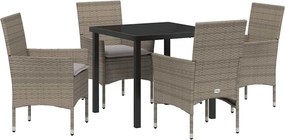 vidaXL Kert étkező szett párnával 5 pcs Szürke polirattan