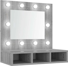 vidaXL szürke sonoma színű tükrös szekrény LED-ekkel 60 x 31,5 x 62 cm