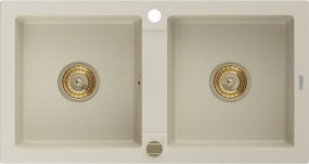 Mexen Mario  konyhai mosogató gránit 2 medence+ pop up szifon 820 x 436 mm, beige, szifon  arany  - 6504822000-69-G 2 medencés