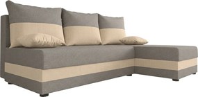 Kinyitható kétoldalas L-alakú sarokgarnitúra VALERIO SLIM 200x140 cm, világosszürke/bézs + 2 párna AJÁNDÉKBA