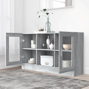 szürke sonoma színű szerelt fa vitrinszekrény 120x30,5x70 cm