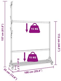 Ruhatartó állvány kampókkal kerekekkel 100x35x157 cm bambuszból