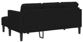 3-fős kanapé chaise longue - L alakú, fekete, 160 cm bársony