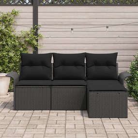 4 darabos kertkanapé szett párnákkal fekete poli rattan