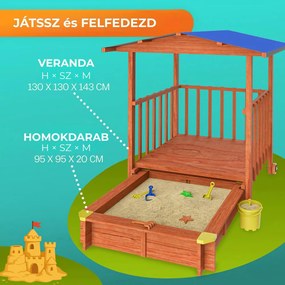 SUNNY verandás homokozó, 130x130x143cm, barna/kék Jurhan
