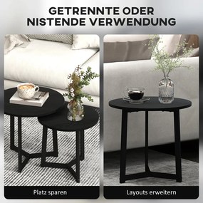 HOMCOM Modern dohányzóasztal szett 2 darabos, fém keret, MDF, kerek dizájn, rakásolható, fekete