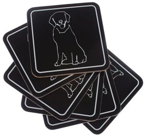 Parafa poháralátét szett 6 db-os 10,5x10,5cm,fekete alapon 1 fehér kutya