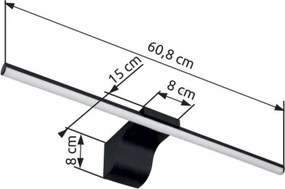 Globo 41925S Fali könnyű fém matt fekete, akril fehér, IP44, szélesség x magasság: 608x80 mm, Mélység: 150 mm, LED 10W 230V, 1020lm forrás, 560lm kimenet, 4000K