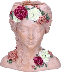 Virágtartó Női fej virágokkal Rózsaszín 22cm