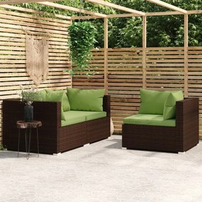 3 részes barna polyrattan kerti bútorszett párnákkal