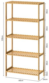 Casaria® Bambusz polc 130x60x26 cm