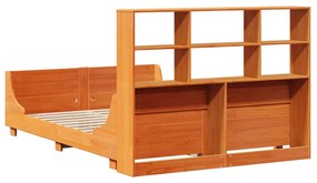 viaszbarna tömör fa könyvespolcos ágy matrac nélkül 120 x 200cm