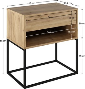 Éjjeliszekrény/kisasztal, artisan tölgy/fekete, ARTI TYP 2