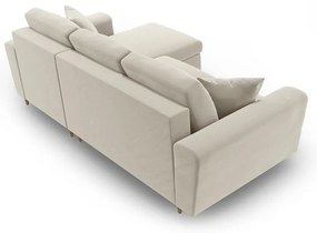 Bézs bársony kinyitható tárolóhelyes sarokkanapé Kyoto – Cosmopolitan Design