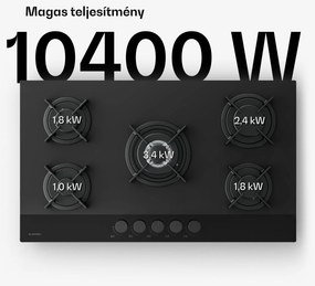 Klarstein Velaire gáztűzhely, 5 égős elektromos gyújtással, Földgázzal és LPG-vel kompatibilis, 10400 W, 90 cm