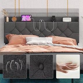 Fém ágykeret LED világítással, töltőállomással