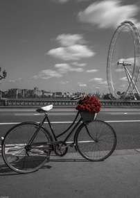Poszter 29,7x42cm Kerékpár virágcsokorral a Westminster hídon Londonból