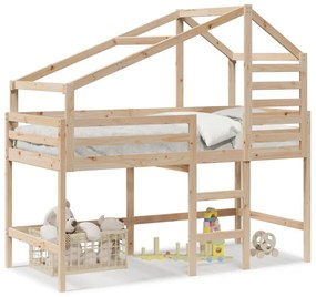 tömör fenyőfa galériaágy létrával és tetővel 90 x 200 cm