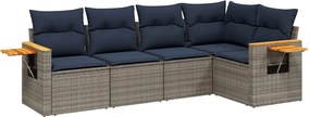 vidaXL 5 részes szürke polyrattan kerti ülőgarnitúra párnával