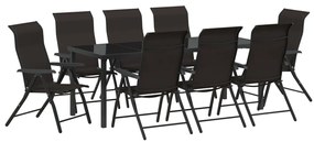 9 Darabos Kerti Étkező Készlet Fekete Poli Rattan