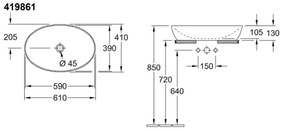 Villeroy & Boch 41986101 - ARTIS pultba helyezhető mosdó 61x41 cm kerámia/fehér