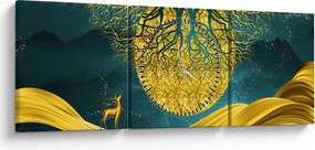 Kép - absztrakció, arany táj (órával) (90x30 cm)