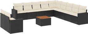 vidaXL 12 részes fekete polyrattan kerti ülőgarnitúra párnákkal