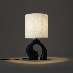 Japandi asztali lámpa fekete vászonernyővel - Dahlia