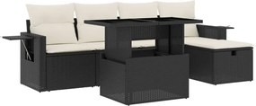 vidaXL 6 részes fekete polyrattan kerti ülőgarnitúra párnákkal