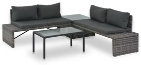vidaXL 3-részes szürke polyrattan kerti bútorszett párnákkal