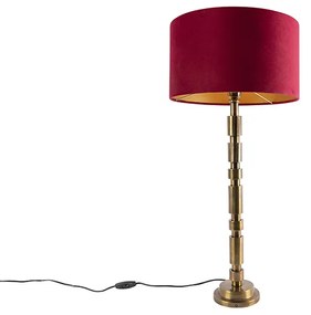 Art Deco asztali lámpa bronz 35 cm bársony árnyékolóval piros - Torre