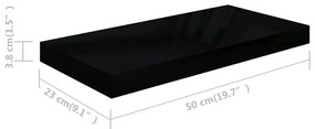 4 db magasfényű fekete MDF lebegő fali polc 50 x 23 x 3,8 cm