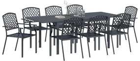 9 Részes Előszobai Bútor Szett Anthracite Acél, Bővíthető Kerti Asztal Anthracite (140-210)x90x73 cm Acél, Kerti Székek 4 db Üstackoló Anthracite Acél