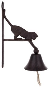 Öntöttvas sötétbarna felületre szerelhető cicás fali kolomp jutakötéllel 35x21x11cm