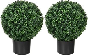 HOMCOM 2 db Műanyag Ibolyafa 52cm Mesterséges Növény, Kerek Mű Ibolyafa Cserépben, Élethű Mesterséges Növények Nappali, Hálószoba és Iroda Díszítésére
