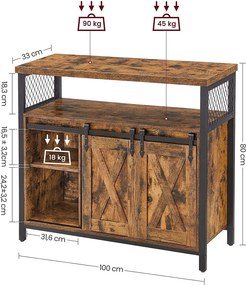 Étkező szekrény, konyhai szekrény 100 x 33 x 80 cm rusztikus barna és fekete