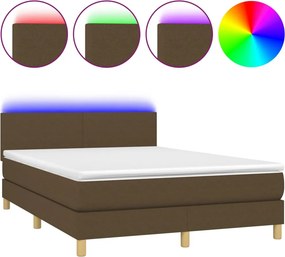 vidaXL barna szövet rugós és LED-es ágy matraccal 140x200 cm