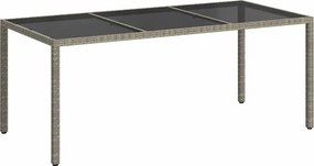vidaXL szürke polyrattan és edzett üveg kerti asztal 190 x 90 x 75 cm