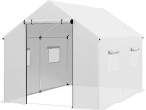 Outsunny Kültéri Üvegház 2x3x2 m Alagút Üvegház 4 Rácsablakkal és Cipzáras Ajtóval, UV-védett Üvegház Teraszhoz és Kerthez Fehér | Aosom