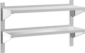 vidaXL 2 szintes ezüst rozsdamentes acél fali polc 100 x 30 x 60 cm