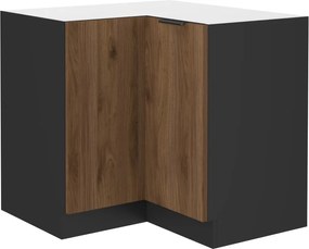 Alsó sarokszekrény, okapi dió/fekete, MENZO 90x90 DN 2F BB